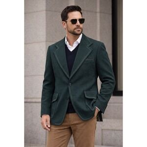 Alton Ames Blazer Mens 42 Green Textured Sport Coat Dark Academia Preppy Vintage